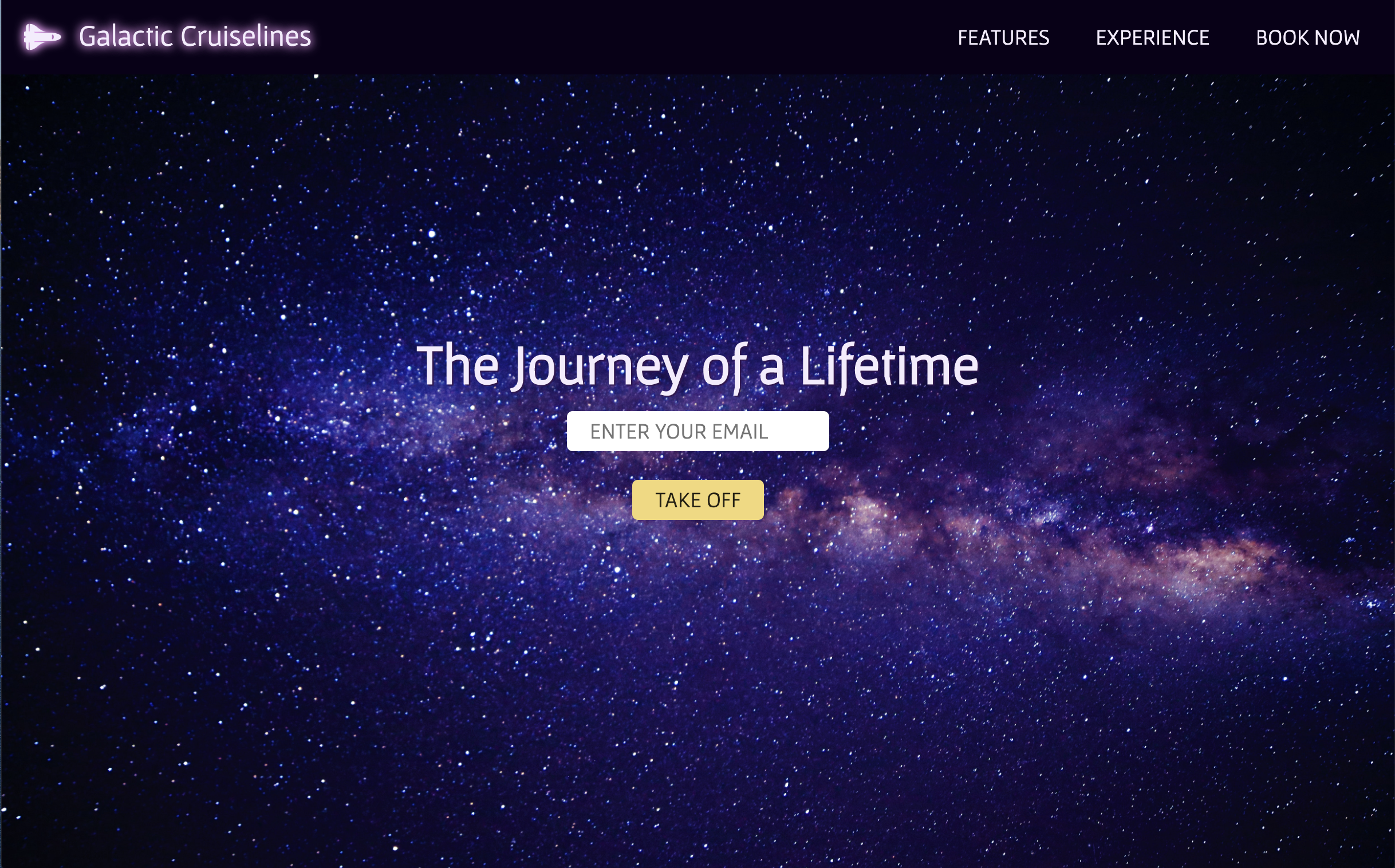 Screenshot of Galactic Cruiselines Landing Page