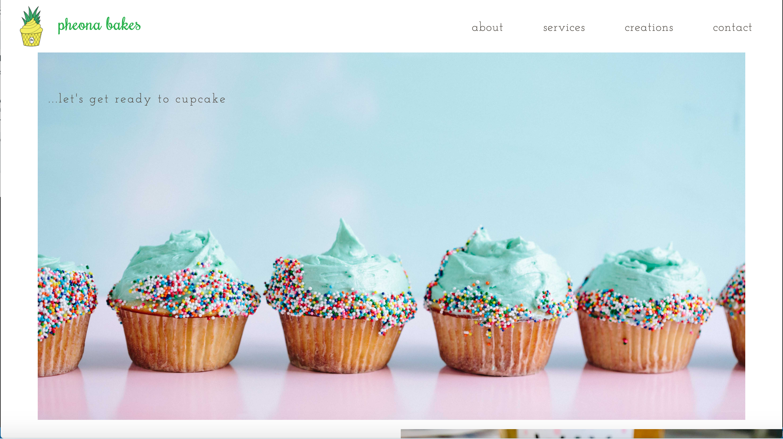 Screenshot of Pheona Bakes Landing Page
